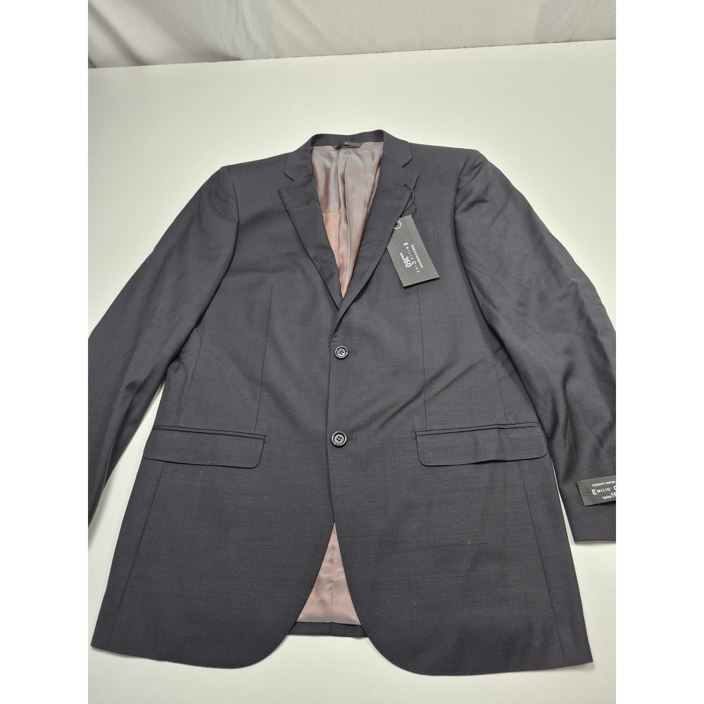 Emilio Ciro Suit Jacket Mens 40 Long Navy Wool Turbo 160 2 Button Blazer NWT